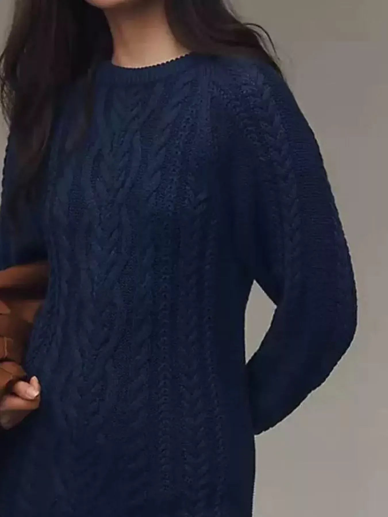 Full Size Cable-Knit Mini Sweater Dress Plus Size The Nichole Collection