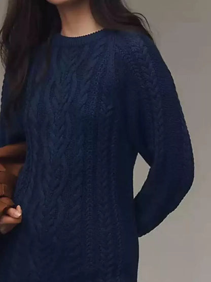 Full Size Cable-Knit Mini Sweater Dress Plus Size The Nichole Collection