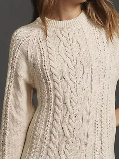 Full Size Cable-Knit Mini Sweater Dress Plus Size The Nichole Collection