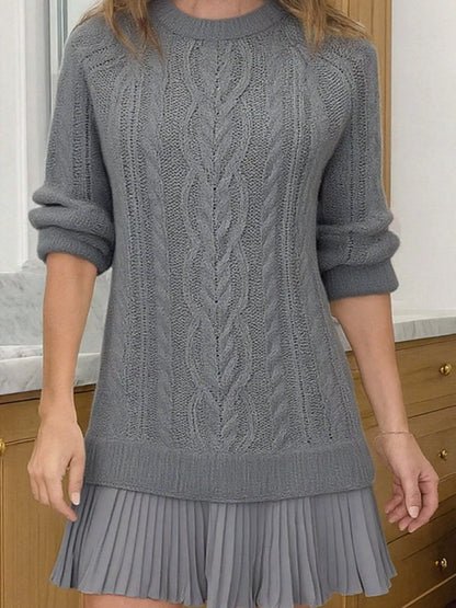 Full Size Cable-Knit Mini Sweater Dress Plus Size The Nichole Collection
