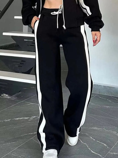 Full Size Contrast Stripe Zip Up Jacket and Pants Set Plus Size Women's Sets The Nichole Collection