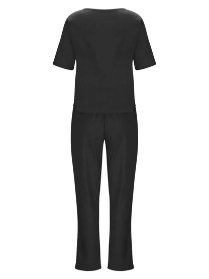 Full Size Round Neck Short Sleeve Top and Pants Set Plus Size The Nichole Collection