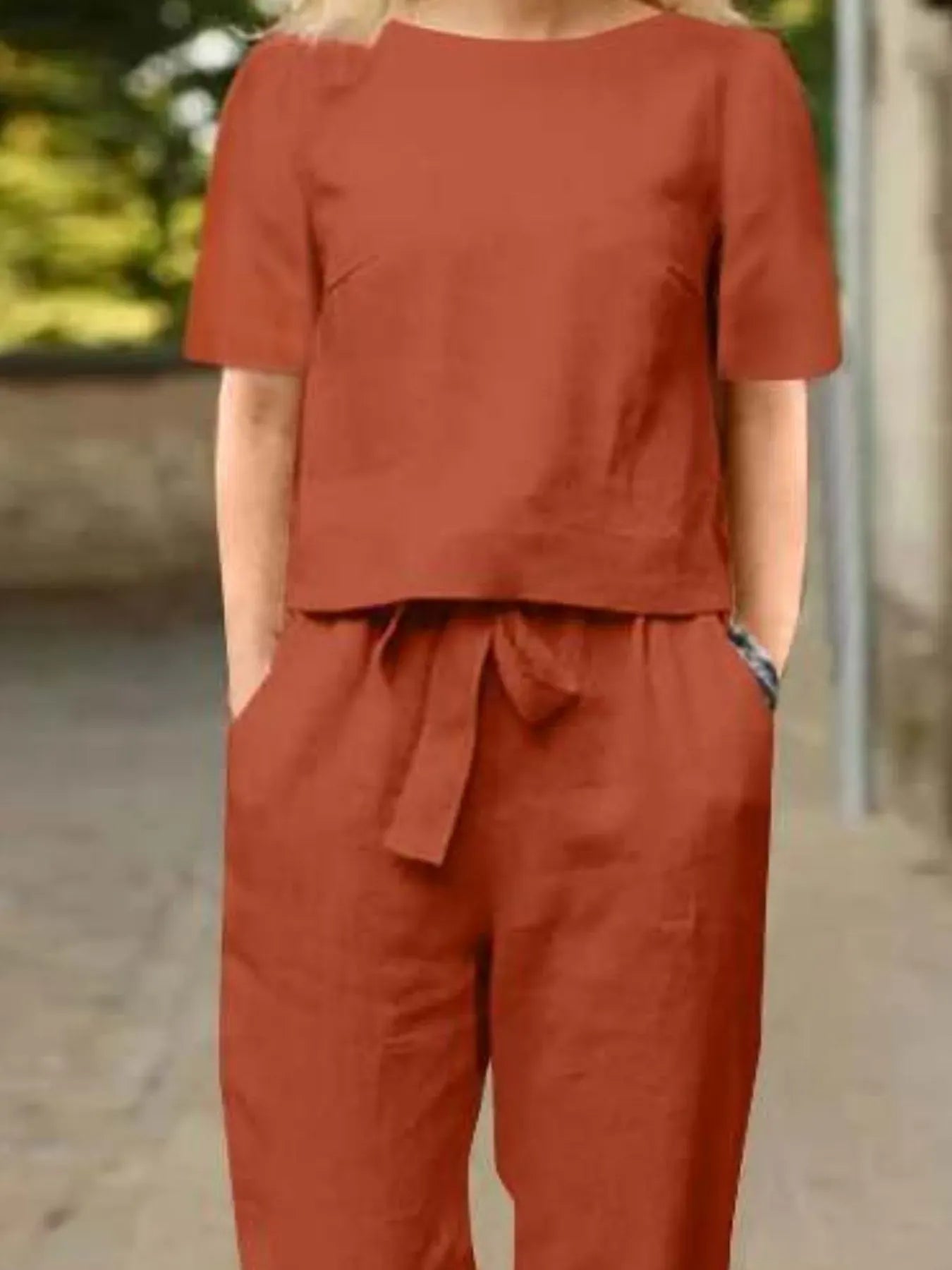 Full Size Round Neck Short Sleeve Top and Pants Set Plus Size The Nichole Collection