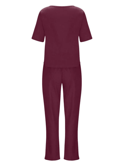 Full Size Round Neck Short Sleeve Top and Pants Set Plus Size The Nichole Collection