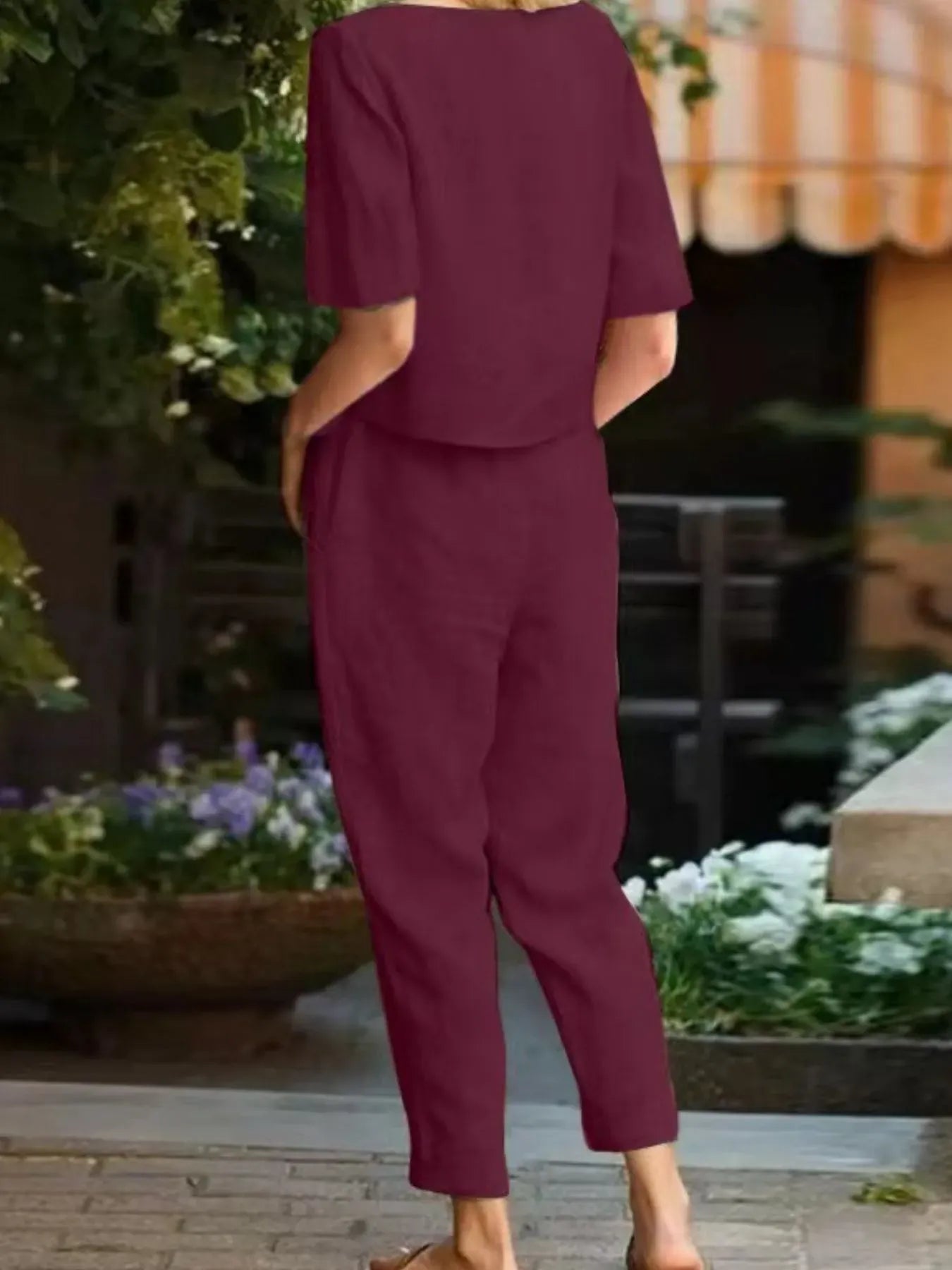 Full Size Round Neck Short Sleeve Top and Pants Set Plus Size The Nichole Collection