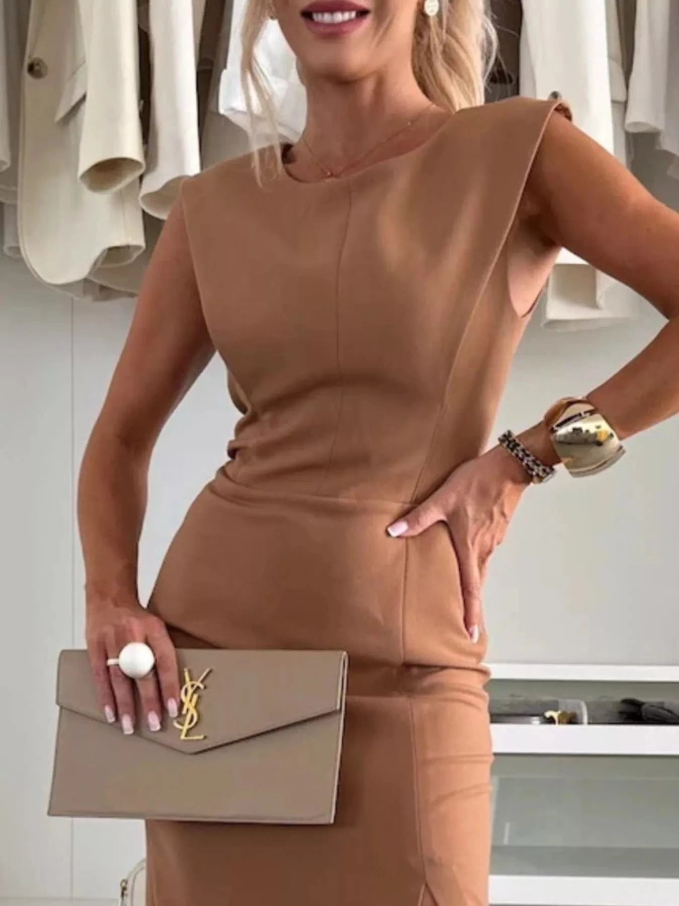 Full Size Slit Round Neck Sleeveless Dress Plus Size Trendsi