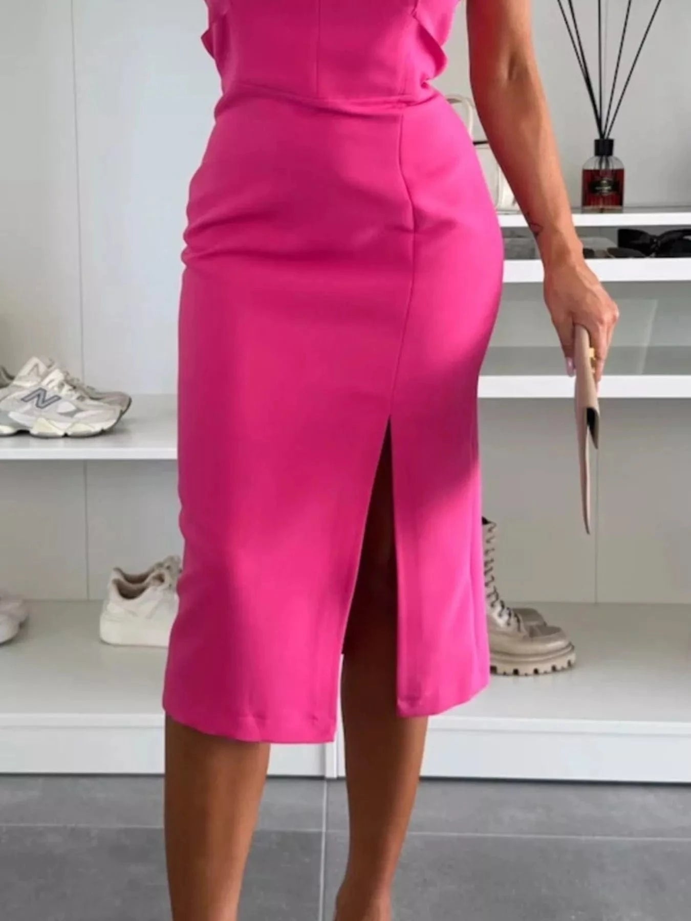 Full Size Slit Round Neck Sleeveless Dress Plus Size Trendsi