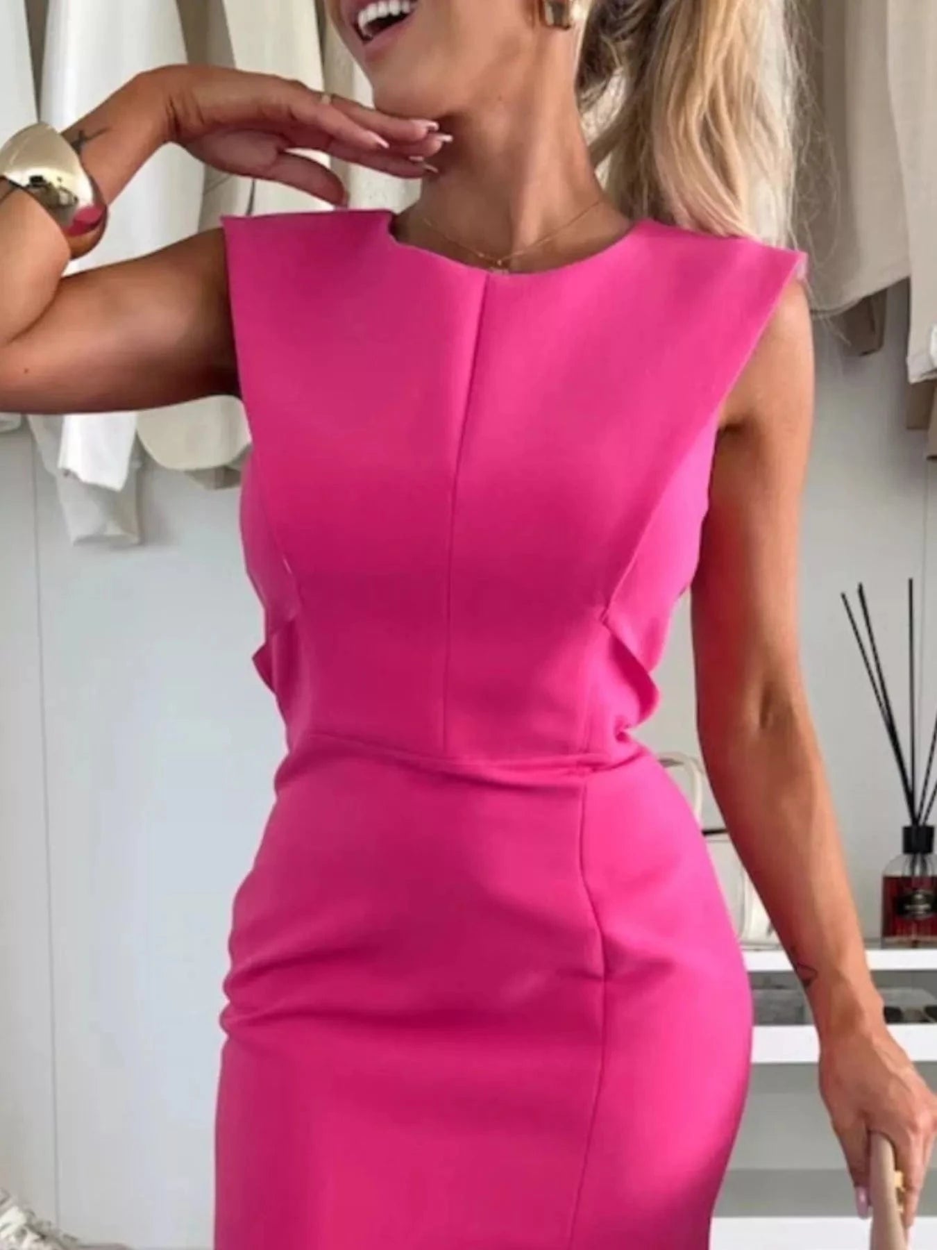 Full Size Slit Round Neck Sleeveless Dress Plus Size Trendsi