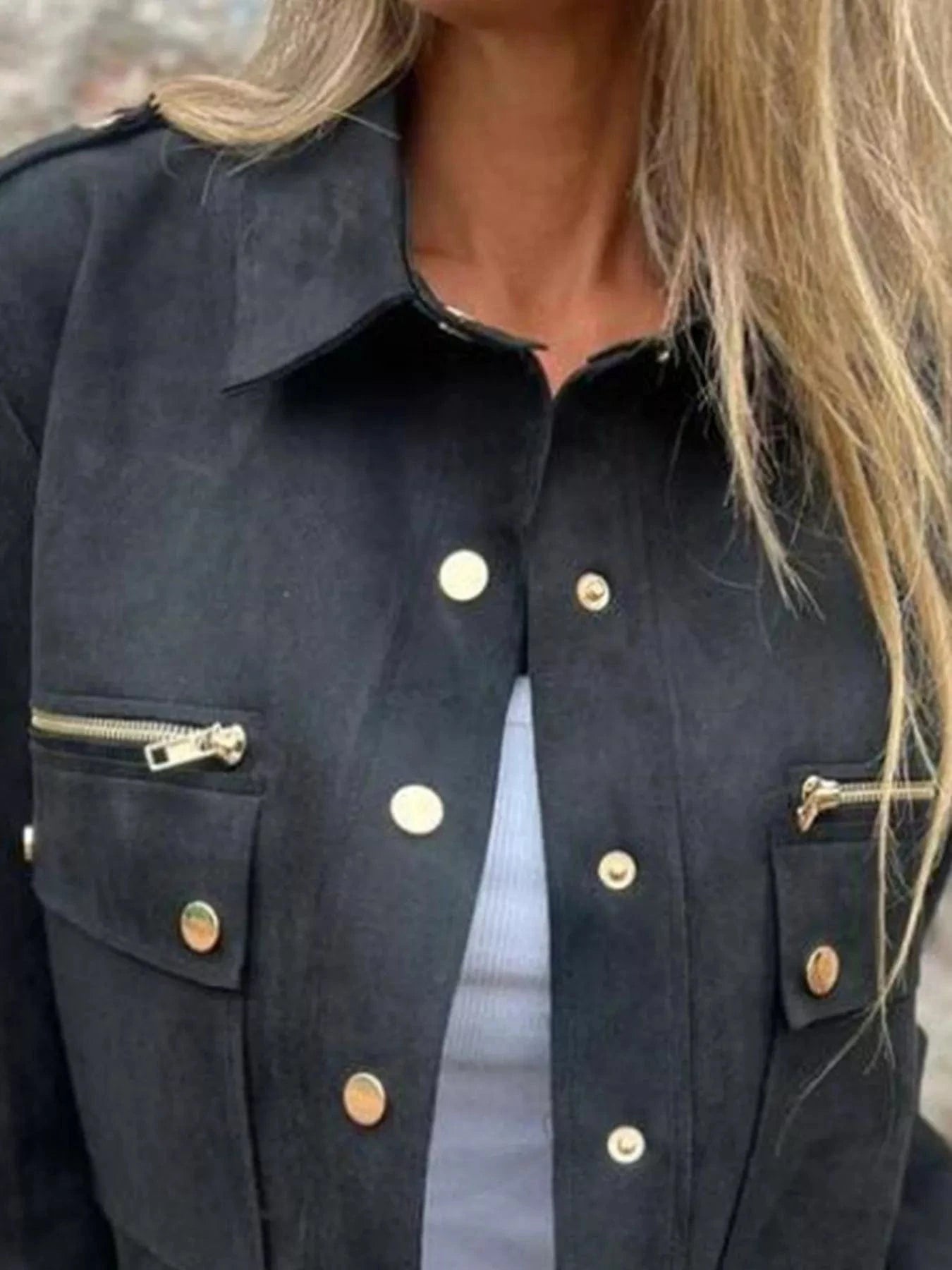 Full Size Snap Down Long Sleeve Jacket Plus Size Trendsi