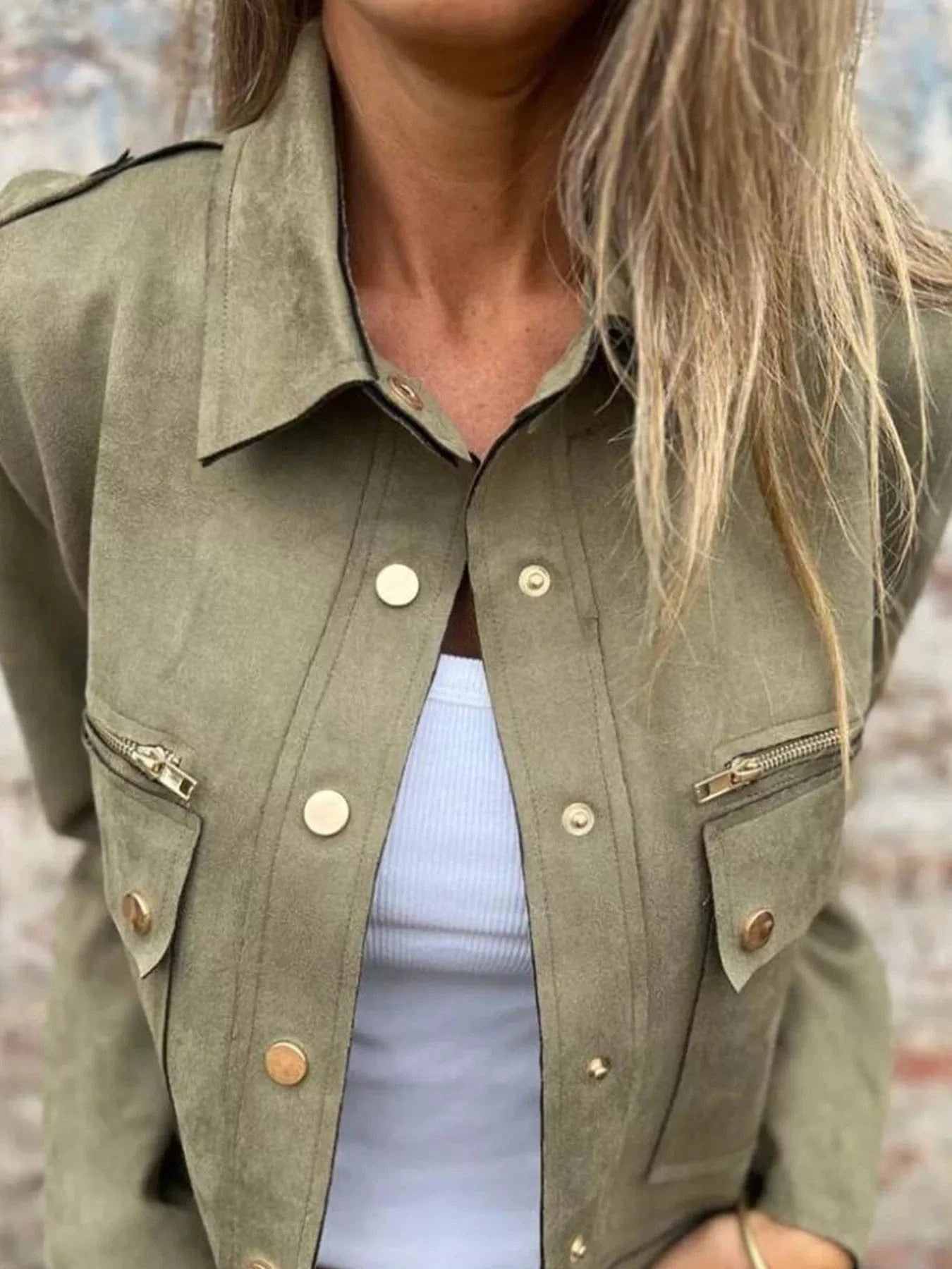 Full Size Snap Down Long Sleeve Jacket Plus Size Trendsi