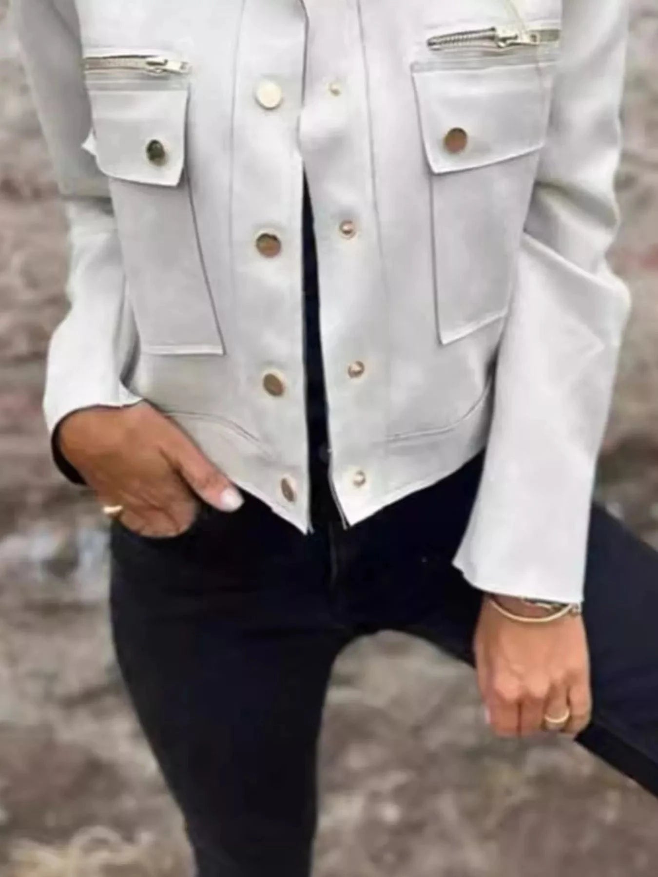 Full Size Snap Down Long Sleeve Jacket Plus Size Trendsi