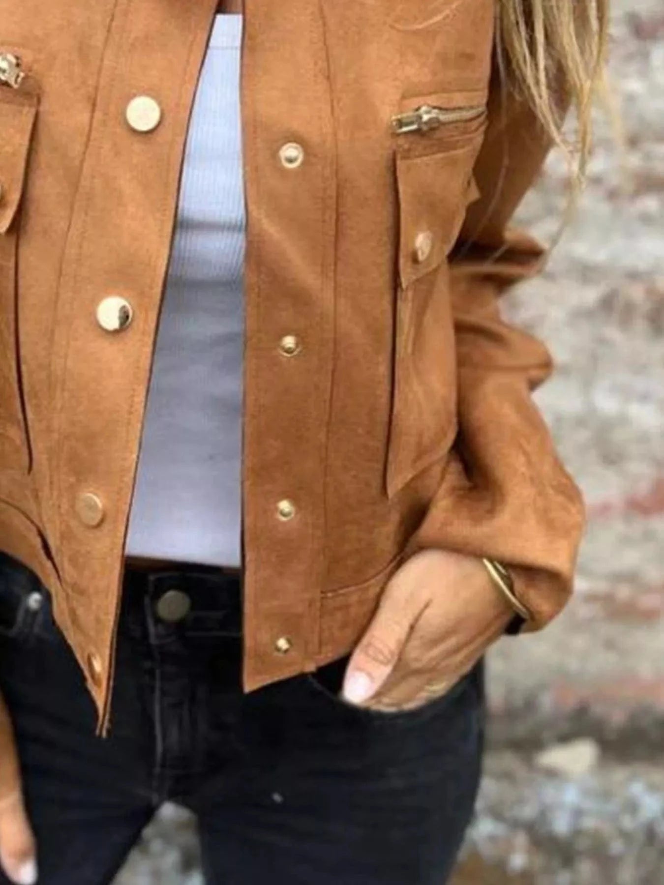 Full Size Snap Down Long Sleeve Jacket Plus Size Trendsi