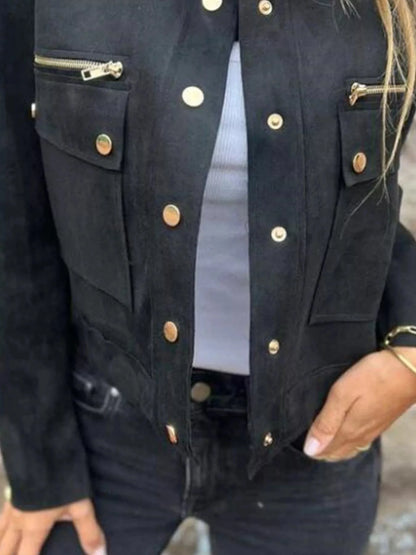 Full Size Snap Down Long Sleeve Jacket Plus Size Trendsi