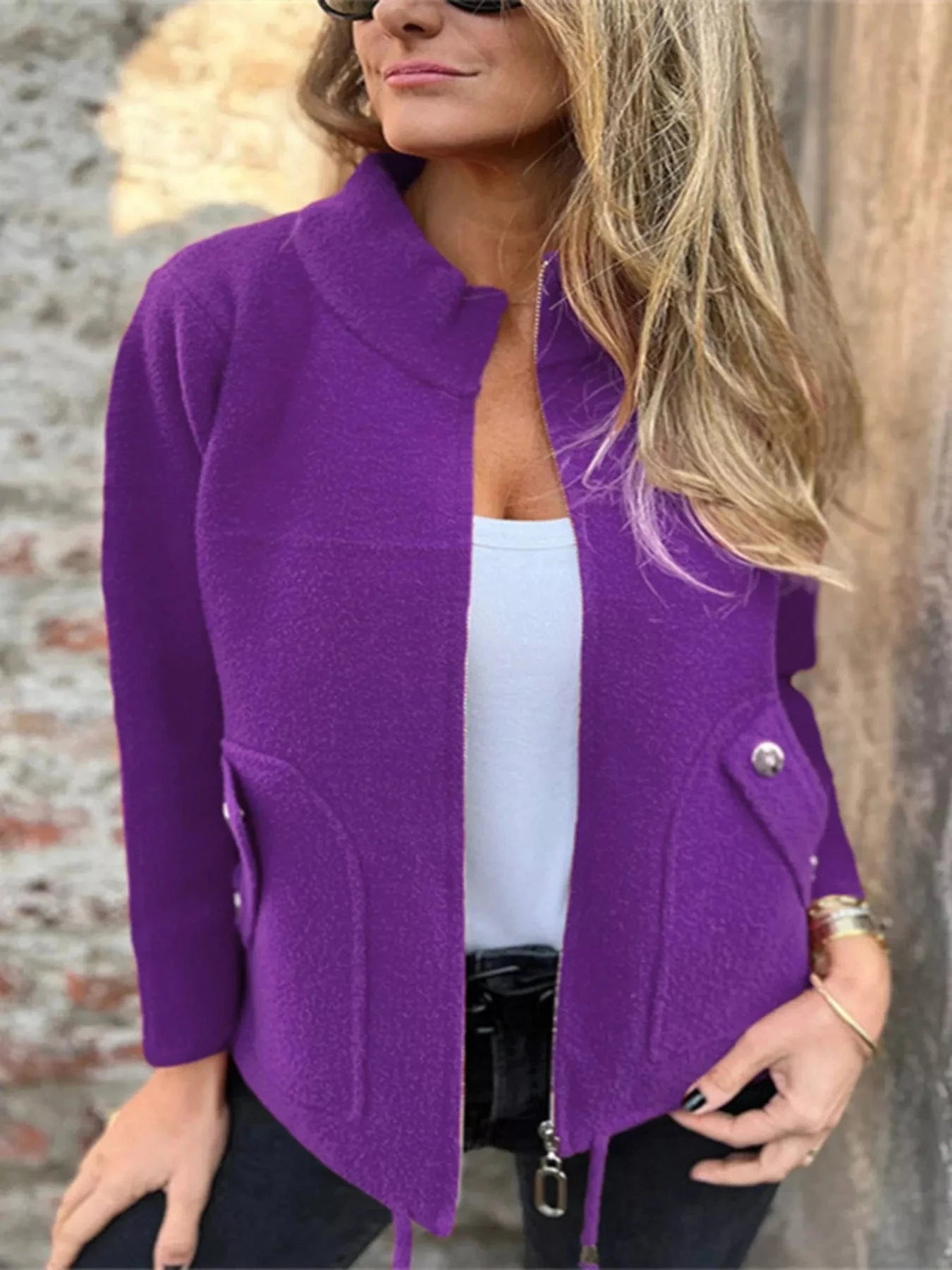 Full Size Zip-Up Long Sleeve Outerwear Plus Size Purple / XS Trendsi