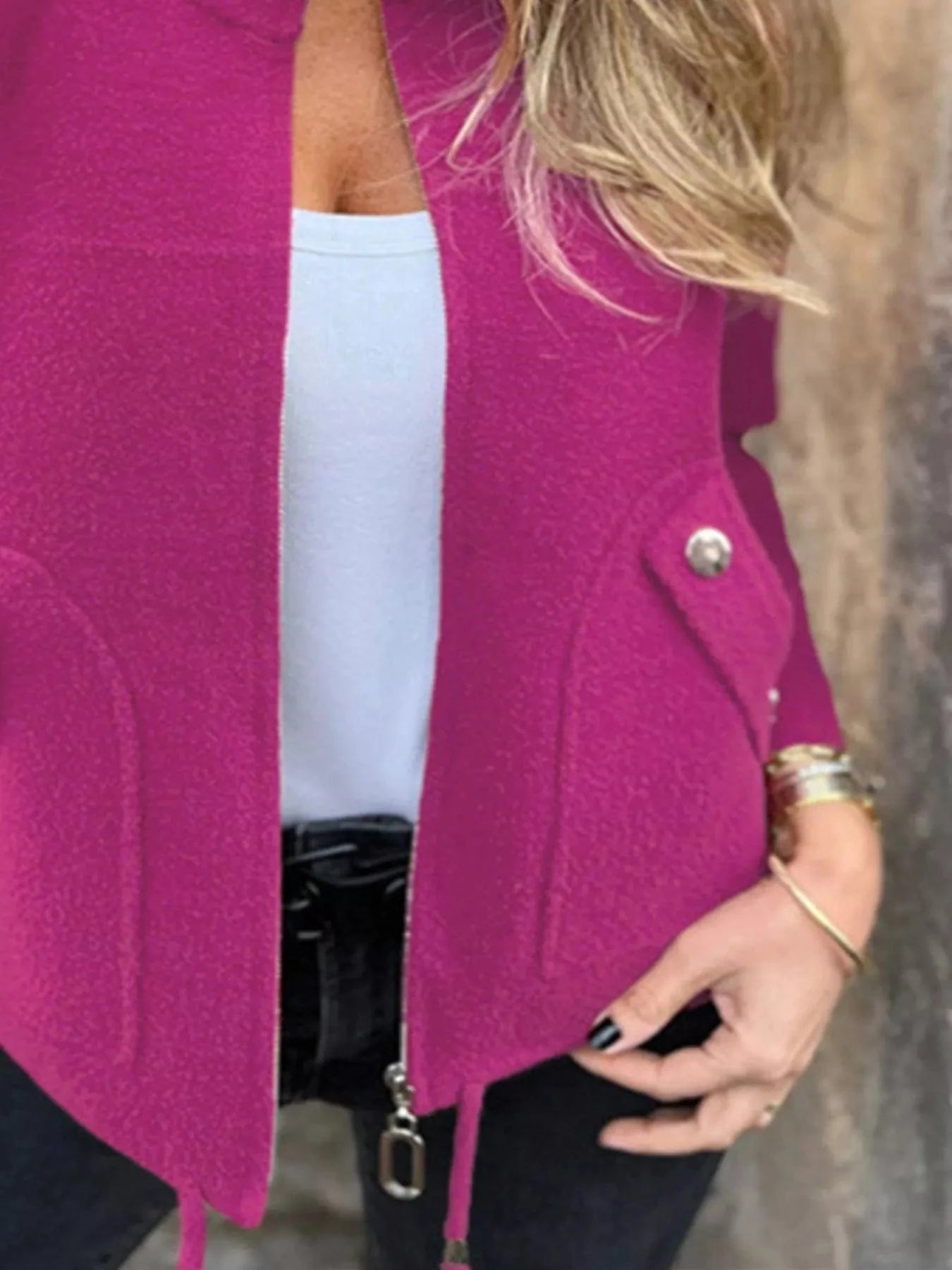 Full Size Zip-Up Long Sleeve Outerwear Plus Size Trendsi