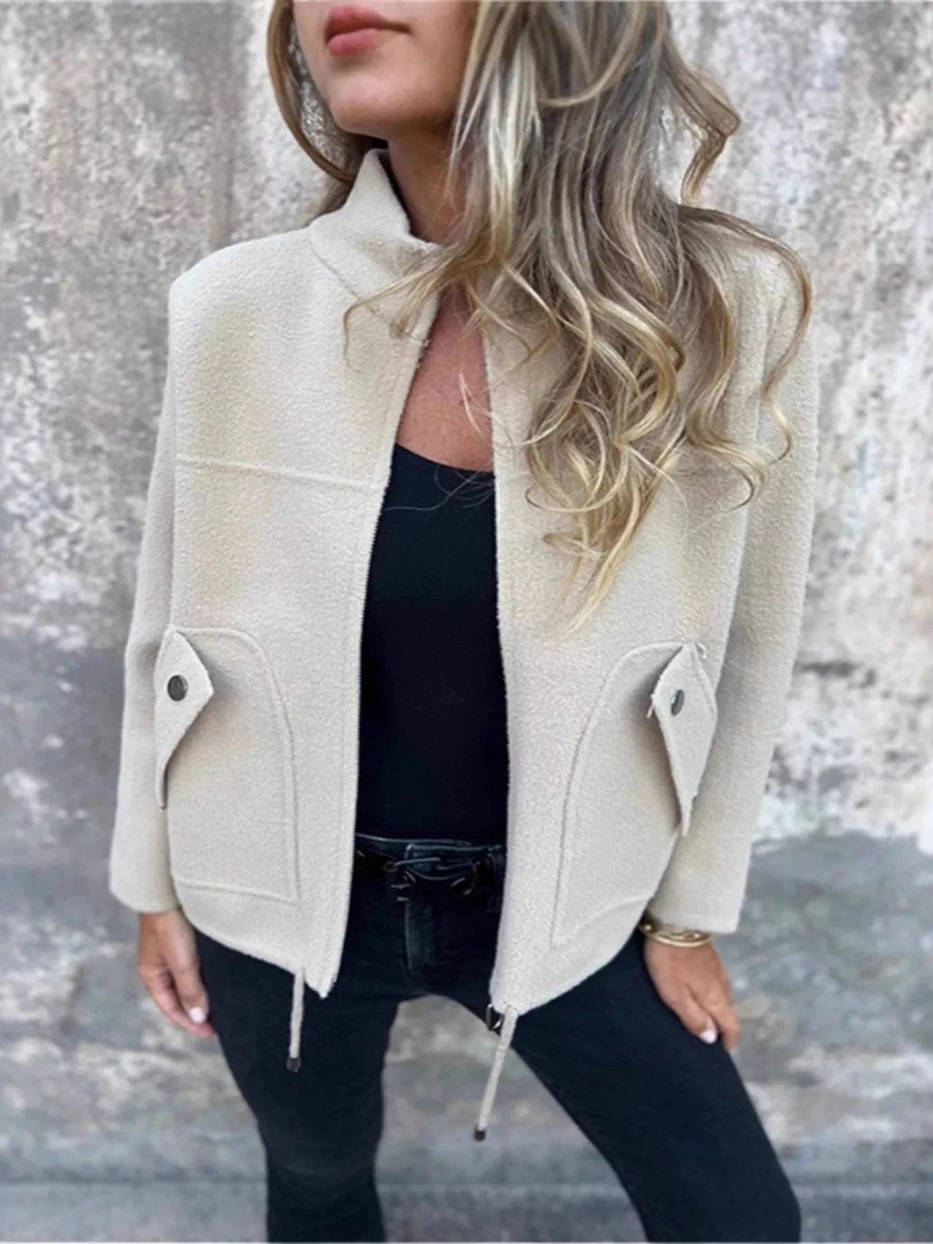 Full Size Zip-Up Long Sleeve Outerwear Plus Size Apricot / XS Trendsi