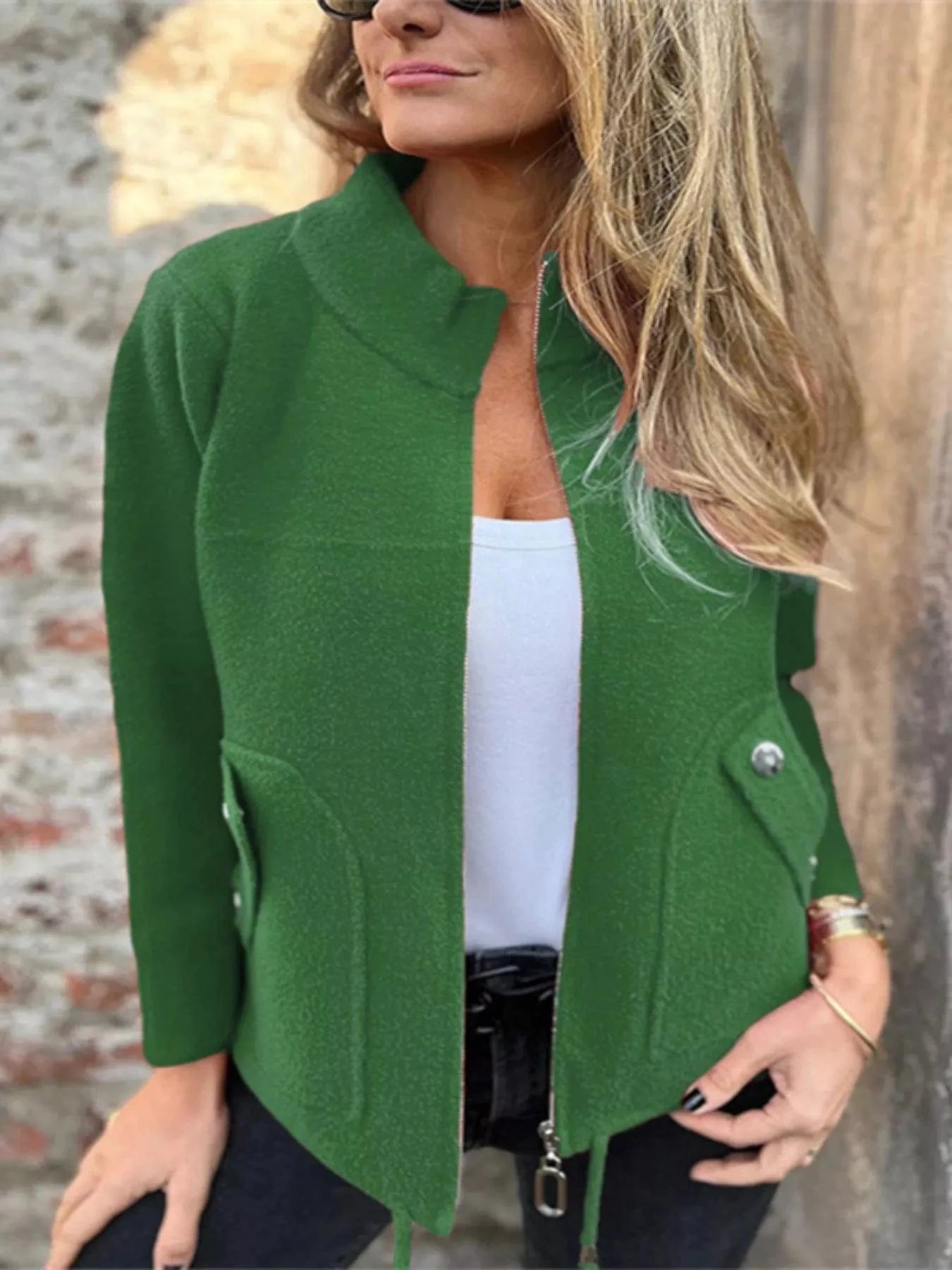 Full Size Zip-Up Long Sleeve Outerwear Plus Size Green / XS Trendsi