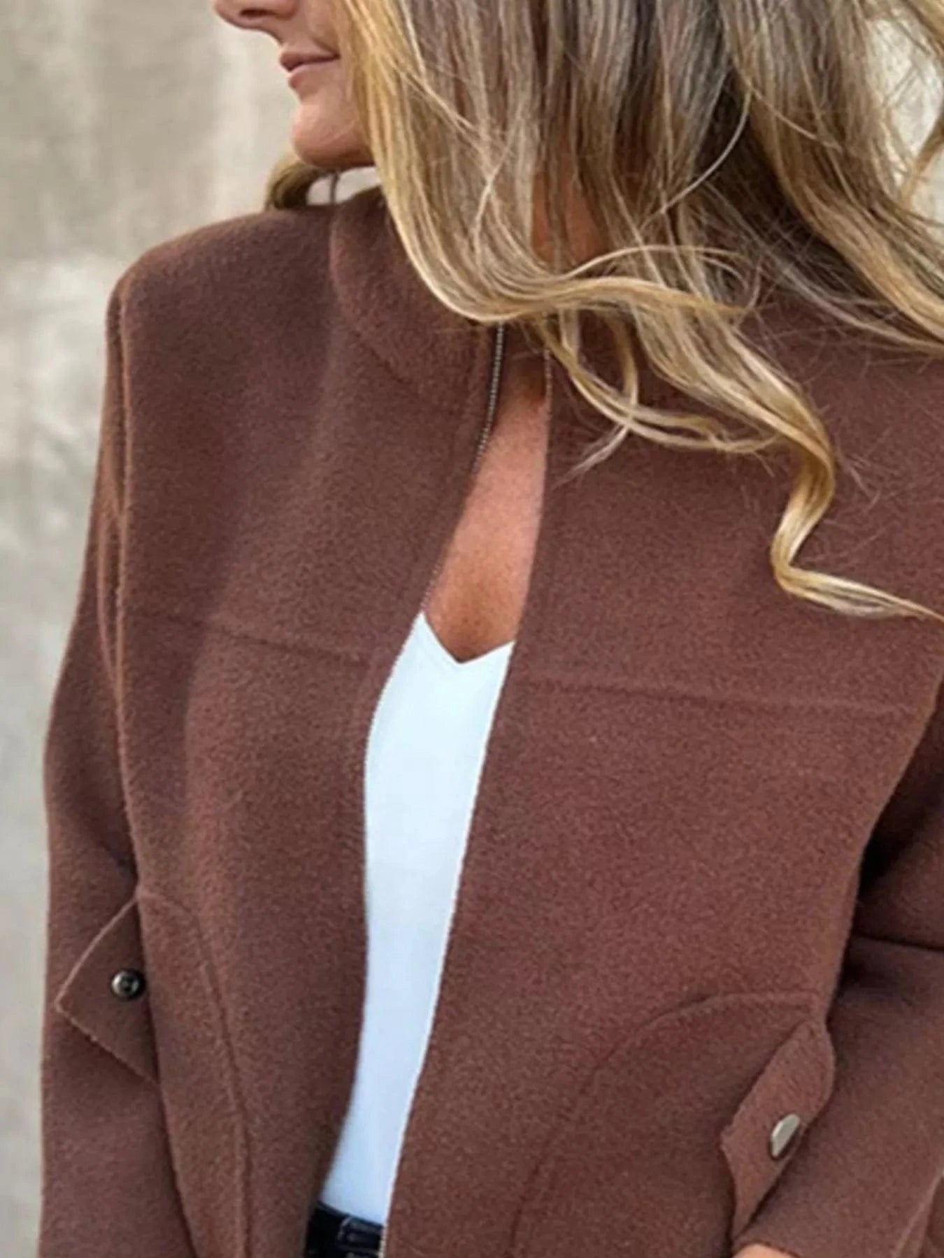 Full Size Zip-Up Long Sleeve Outerwear Plus Size Trendsi