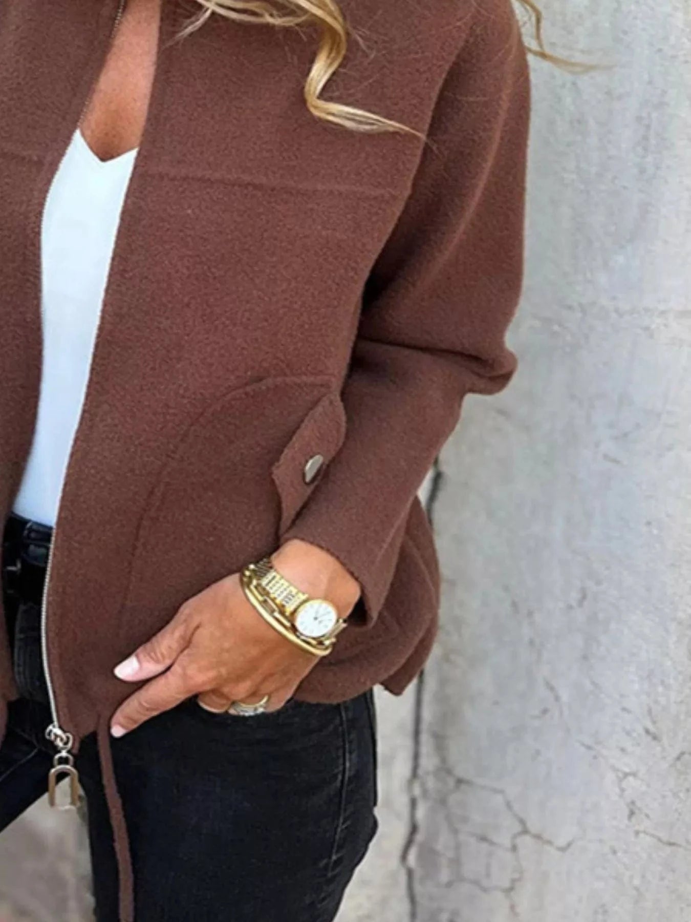 Full Size Zip-Up Long Sleeve Outerwear Plus Size Trendsi