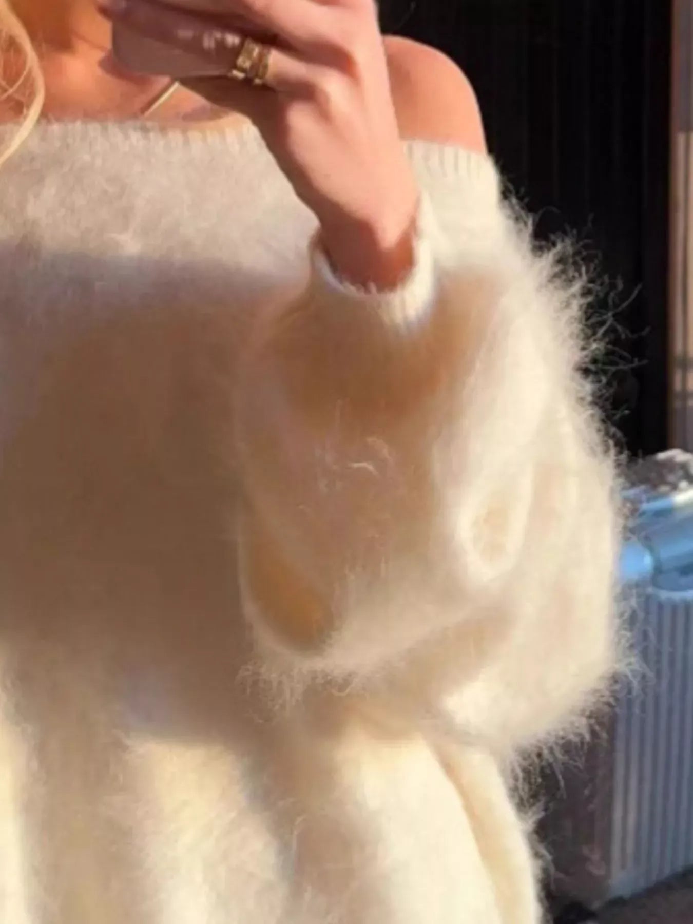 Fuzzy One-Shoulder Oversized Sweater The Nichole Collection - Official Site