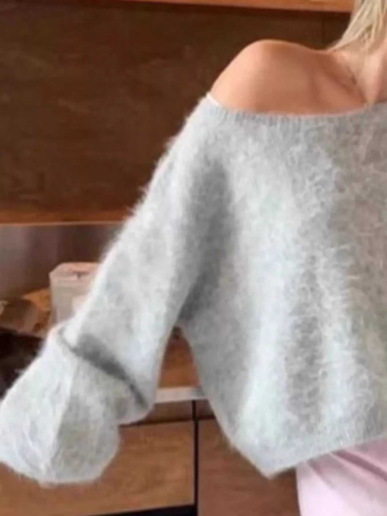 Fuzzy One-Shoulder Oversized Sweater The Nichole Collection - Official Site