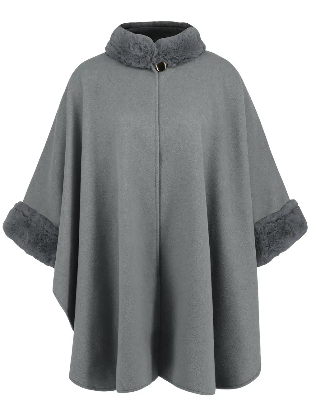 Fuzzy Trim Long Sleeve Poncho Poncho The Nichole Collection