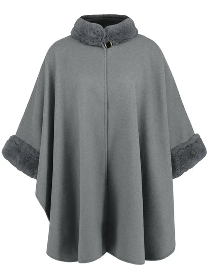 Fuzzy Trim Long Sleeve Poncho Poncho The Nichole Collection