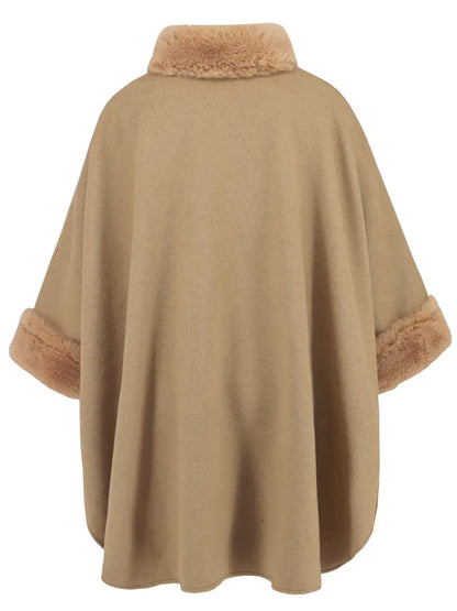 Fuzzy Trim Long Sleeve Poncho Poncho The Nichole Collection