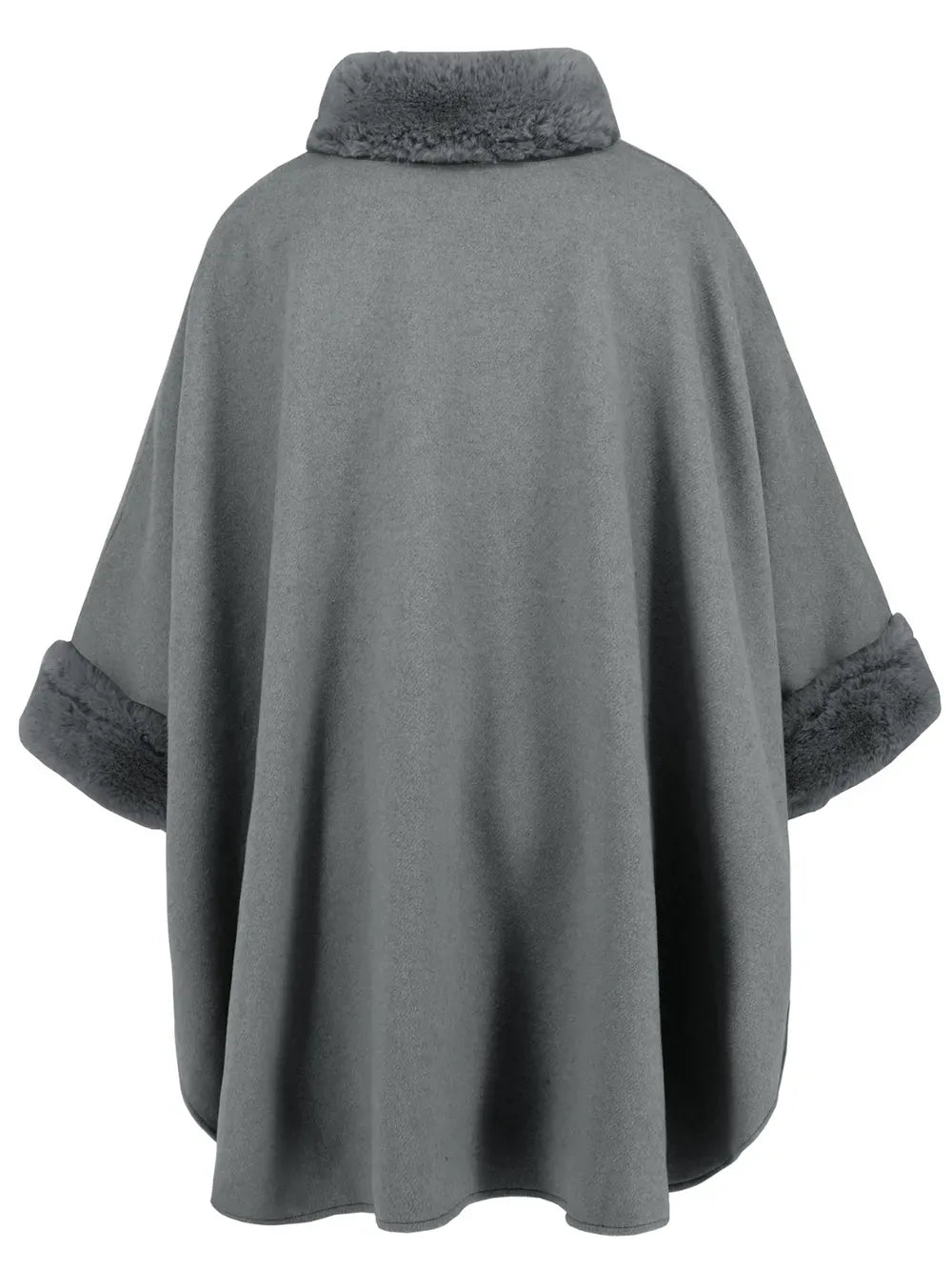 Fuzzy Trim Long Sleeve Poncho Poncho The Nichole Collection