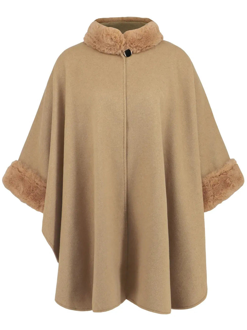Fuzzy Trim Long Sleeve Poncho Poncho The Nichole Collection