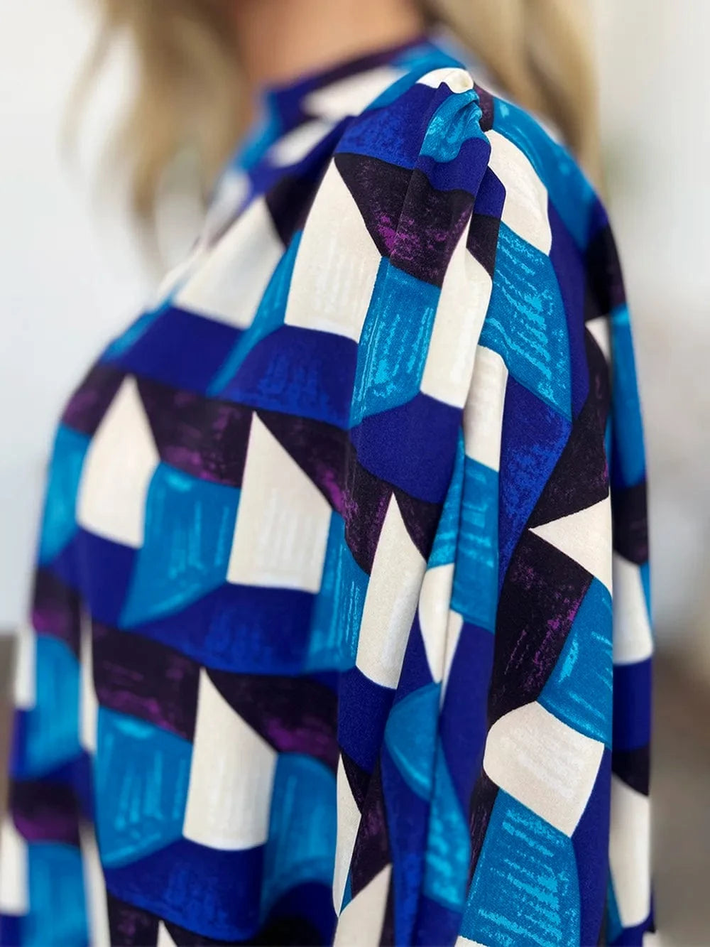 Geometric Notched Half Sleeve Blouse The Nichole Collection