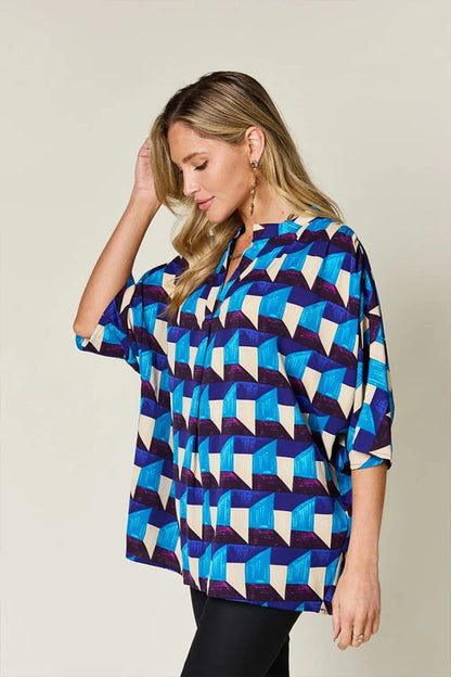 Geometric Notched Half Sleeve Blouse The Nichole Collection