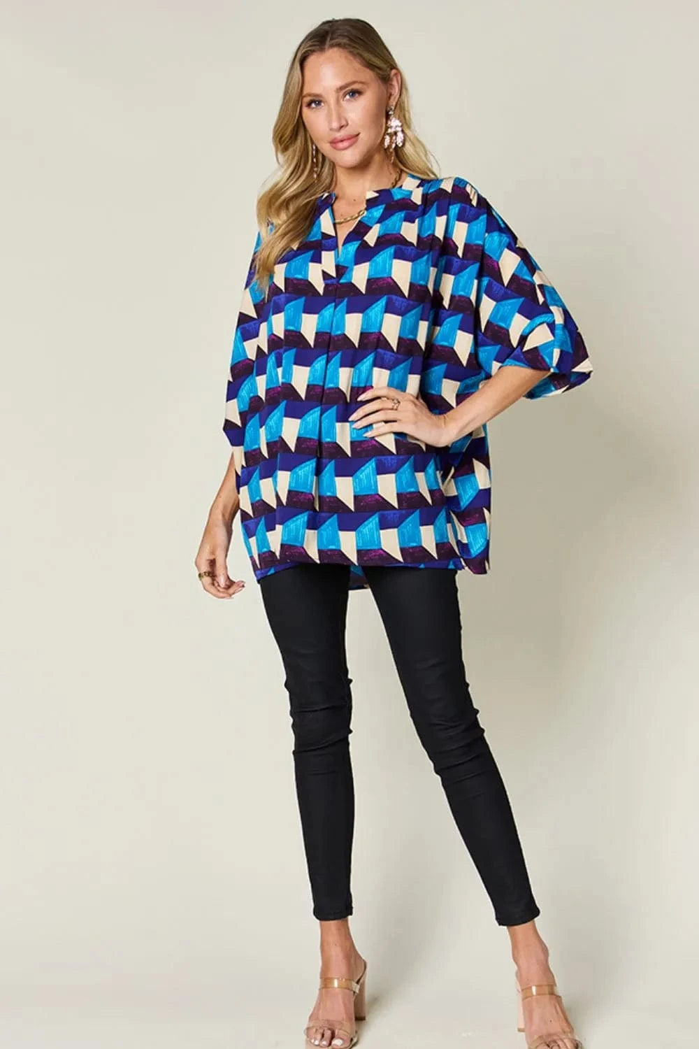 Geometric Notched Half Sleeve Blouse The Nichole Collection