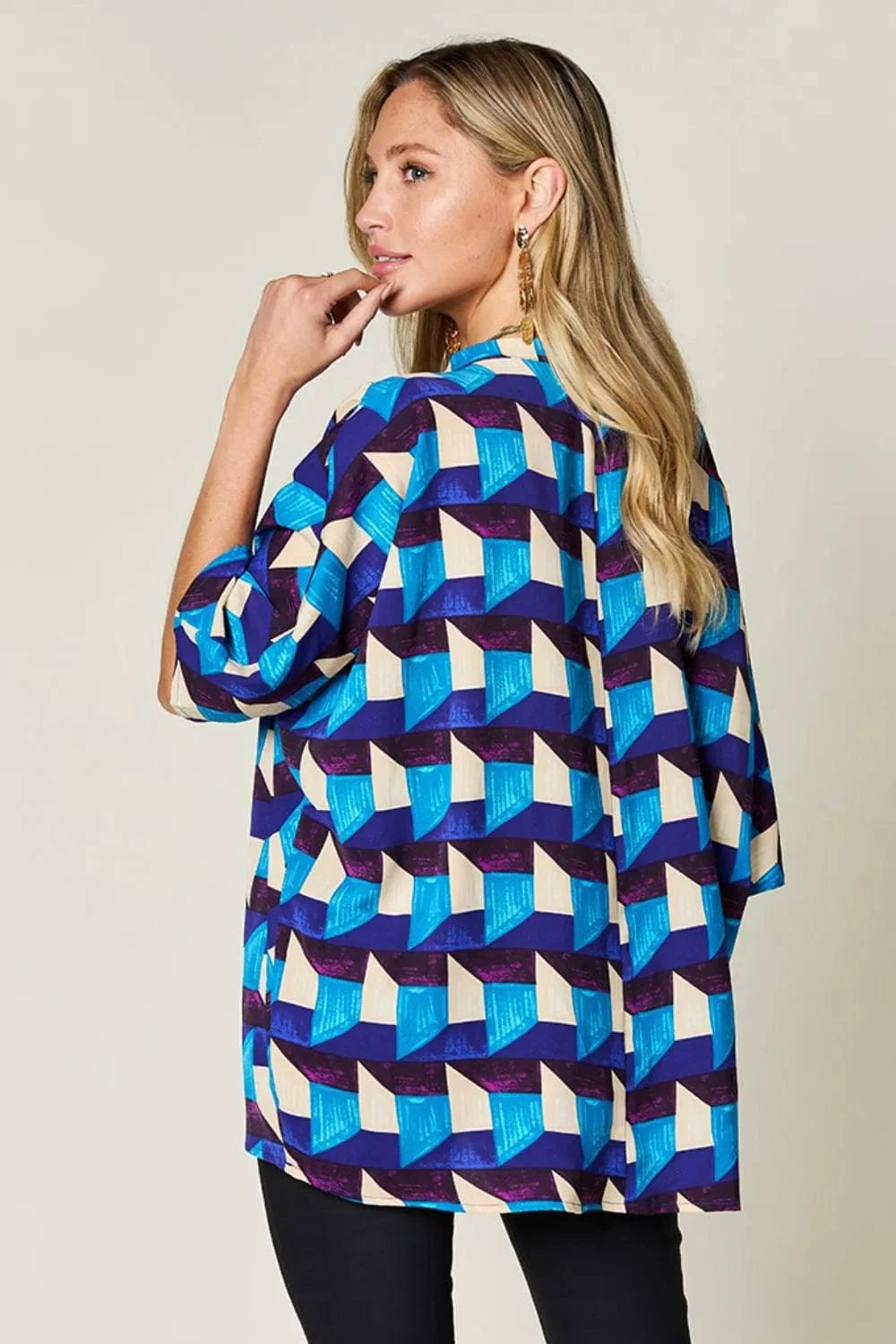 Geometric Notched Half Sleeve Blouse The Nichole Collection