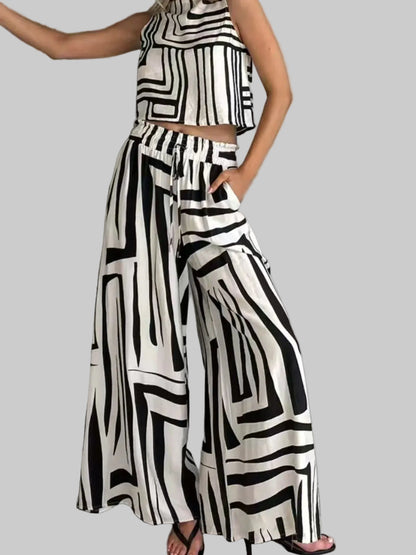 Geometric Print Sleeveless Top and Wide Leg Pants Set The Nichole Collection