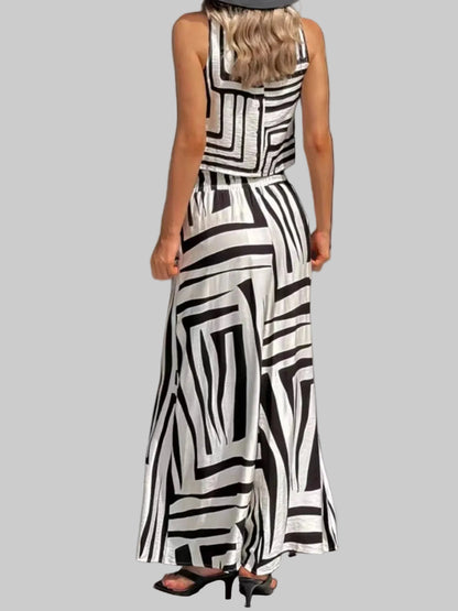 Geometric Print Sleeveless Top and Wide Leg Pants Set The Nichole Collection