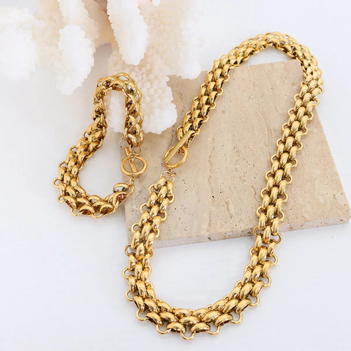 Gold Chain Link Jewelry Set with Necklace and Bracelet The Nichole Collection