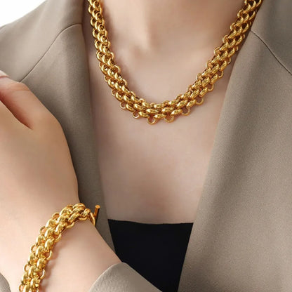 Gold Chain Link Jewelry Set with Necklace and Bracelet Gold / One Size The Nichole Collection