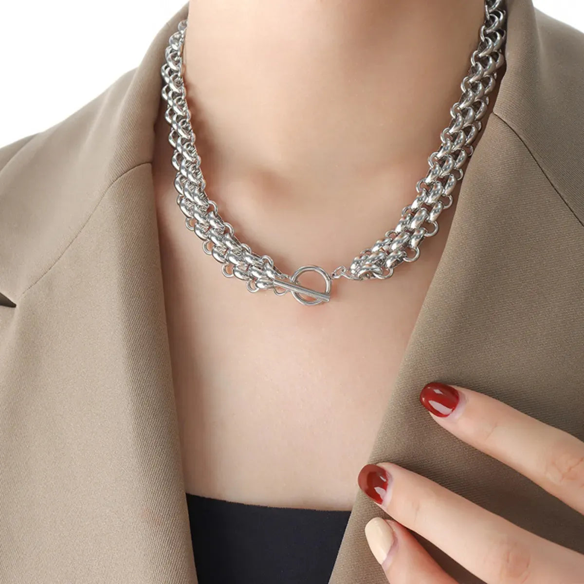 Gold Chain Link Jewelry Set with Necklace and Bracelet Silver / One Size The Nichole Collection