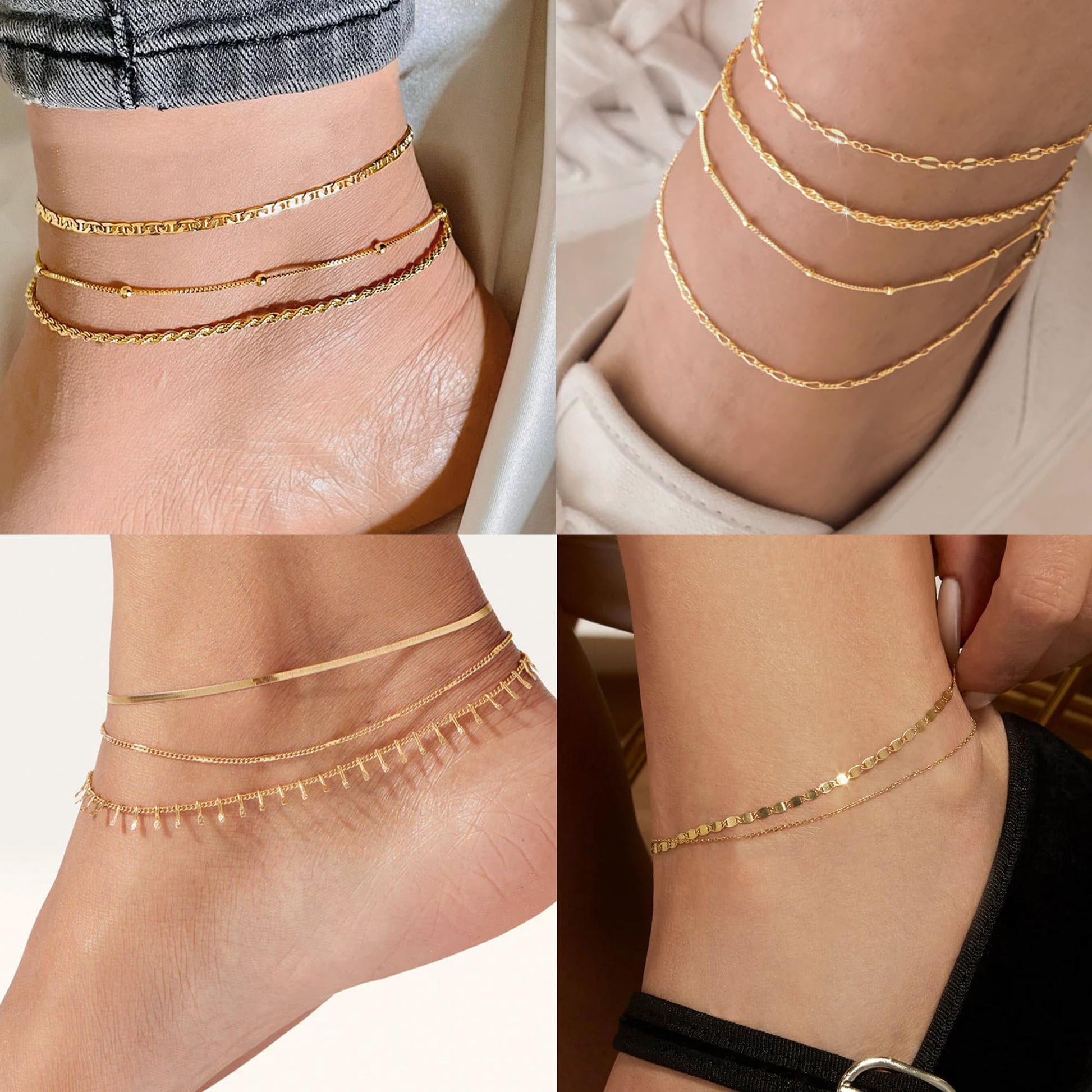 Gold Cuban Link Anklet Stack | The Nichole Collection