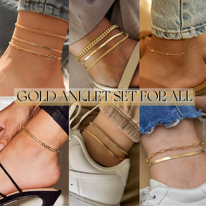 Gold Cuban Link Anklet Stack The Nichole Collection