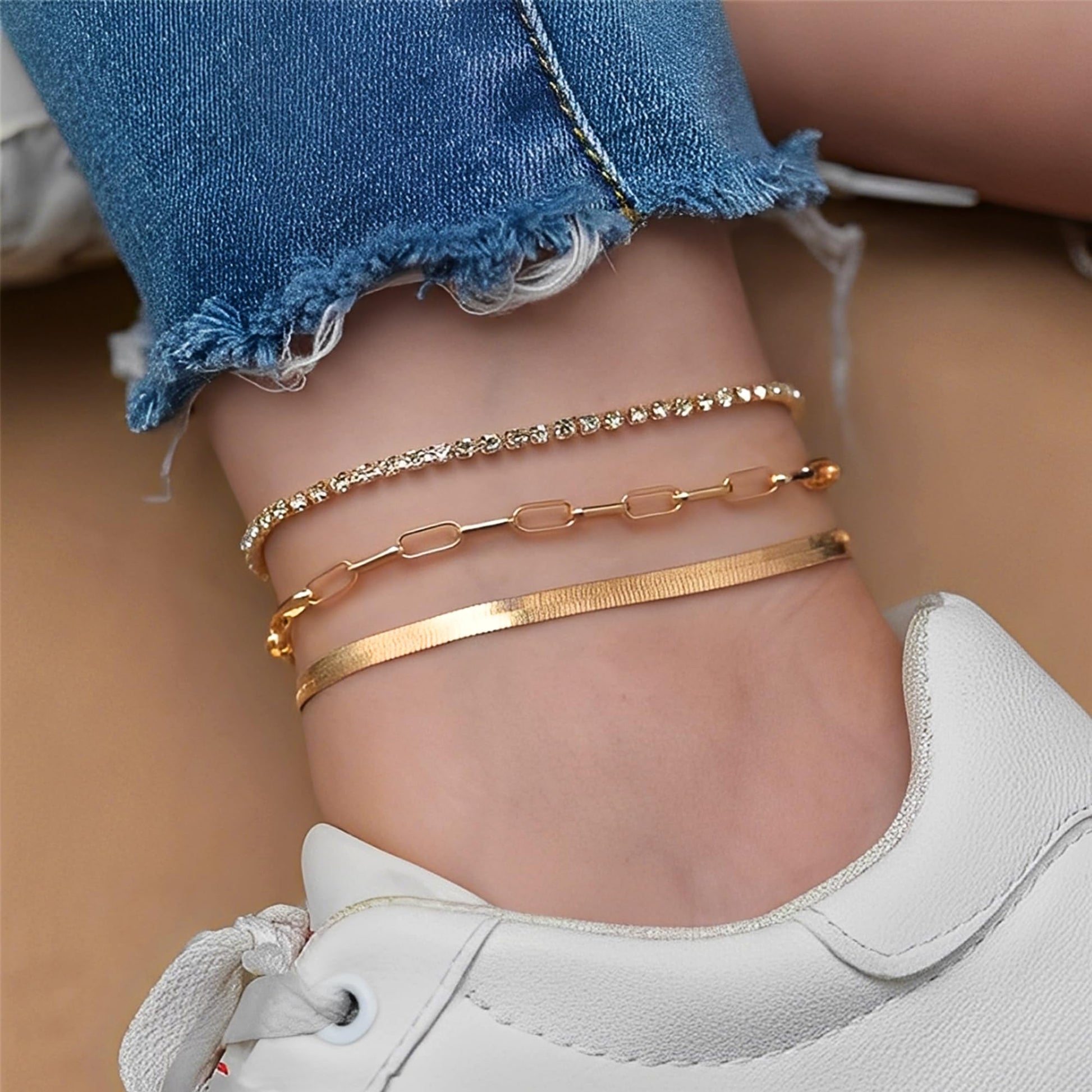Gold Cuban Link Anklet Stack The Nichole Collection