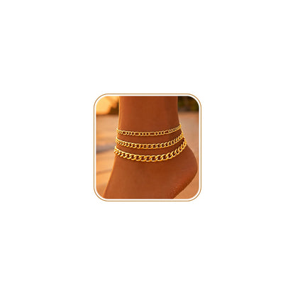 Gold Cuban Link Anklet Stack | The Nichole Collection