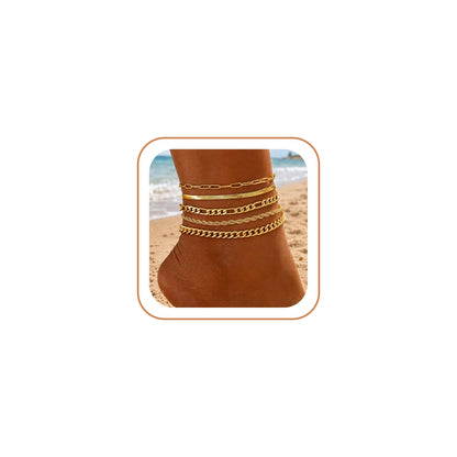 Gold Cuban Link Anklet Stack | The Nichole Collection