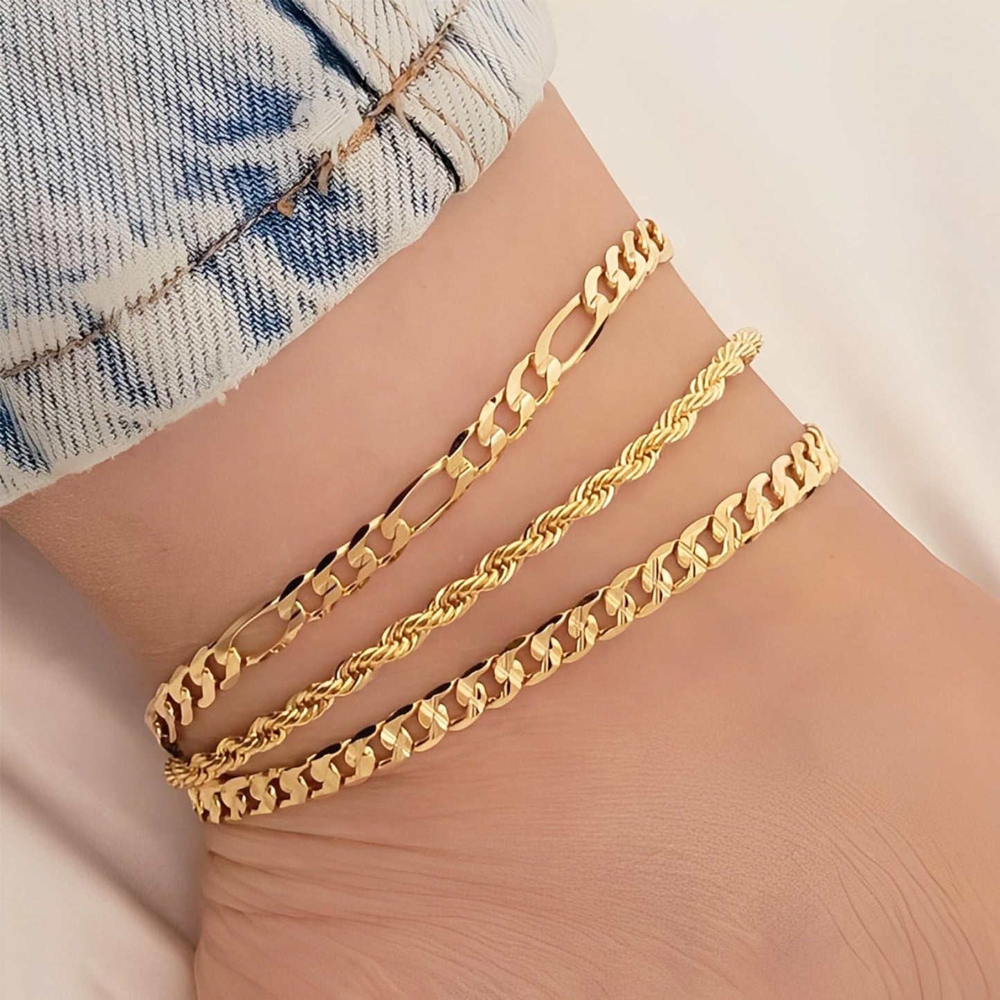 Gold Cuban Link Anklet Stack The Nichole Collection