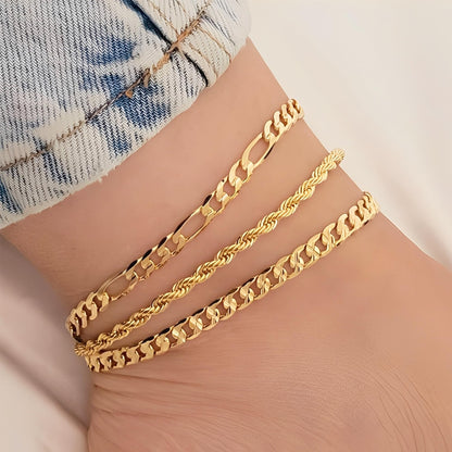 Gold Cuban Link Anklet Stack The Nichole Collection