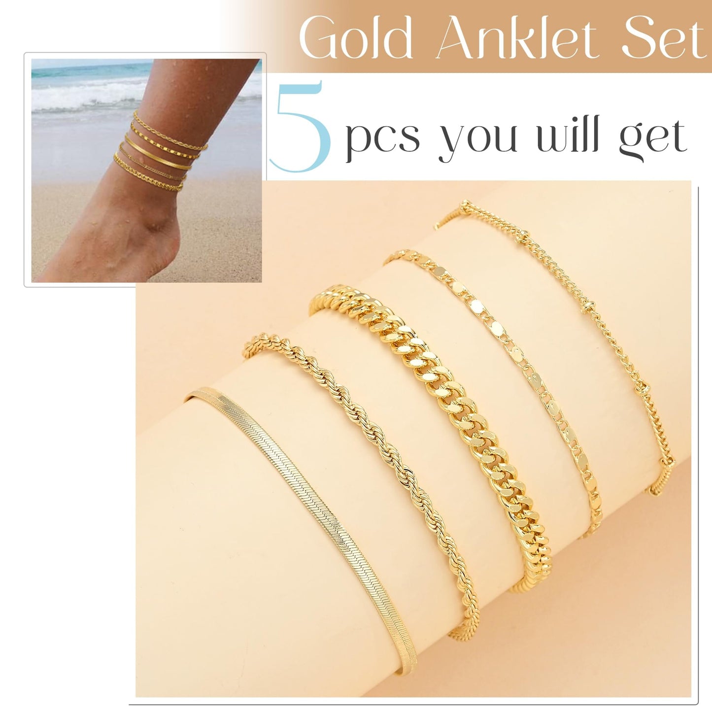 Gold Cuban Link Anklet Stack The Nichole Collection