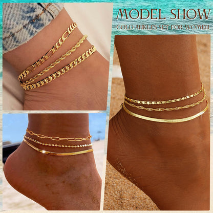 Gold Cuban Link Anklet Stack The Nichole Collection