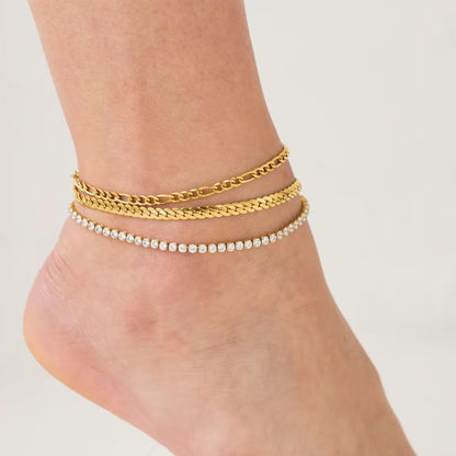 Gold Cuban Link Anklet Stack The Nichole Collection