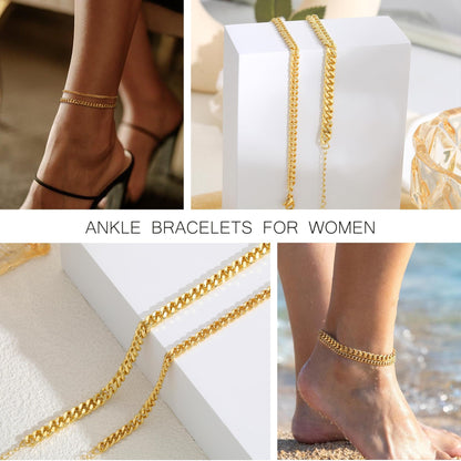 Gold Cuban Link Anklet Stack The Nichole Collection